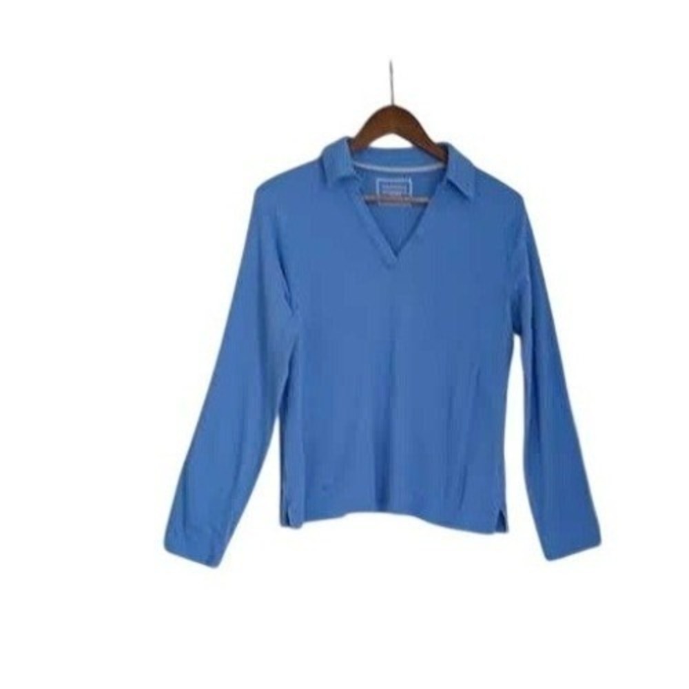Charter Club‎ Blue 100% Supima Cotton Long Sleeve Split V-Neck Polo Shirt L